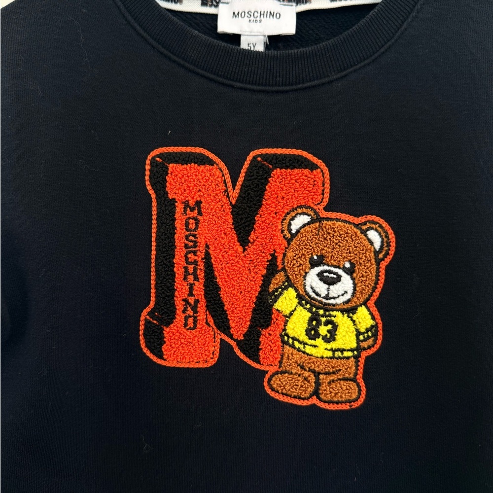 Moschino Kids Black Sweatshirt with Red-Orange Teddy Patch - Picture 2 of 3